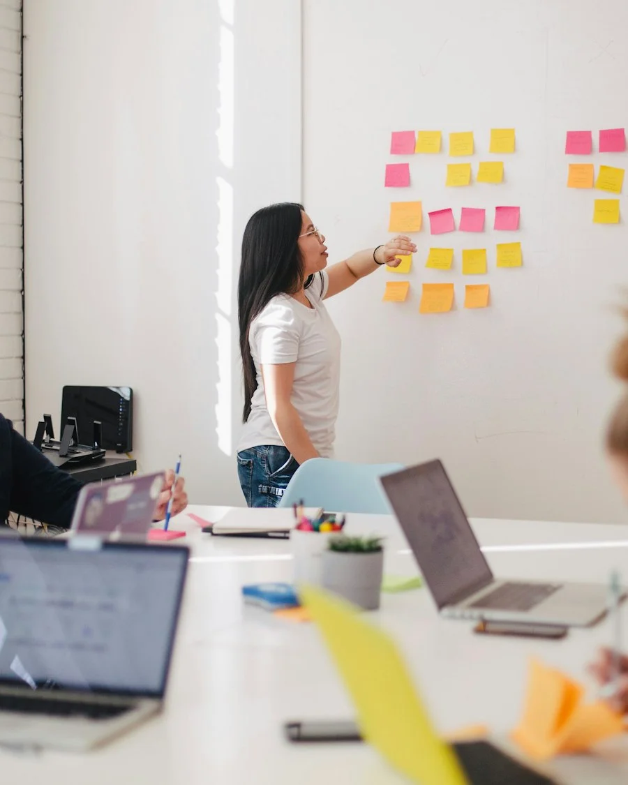Team planning a cross-platform product on a whiteboard
