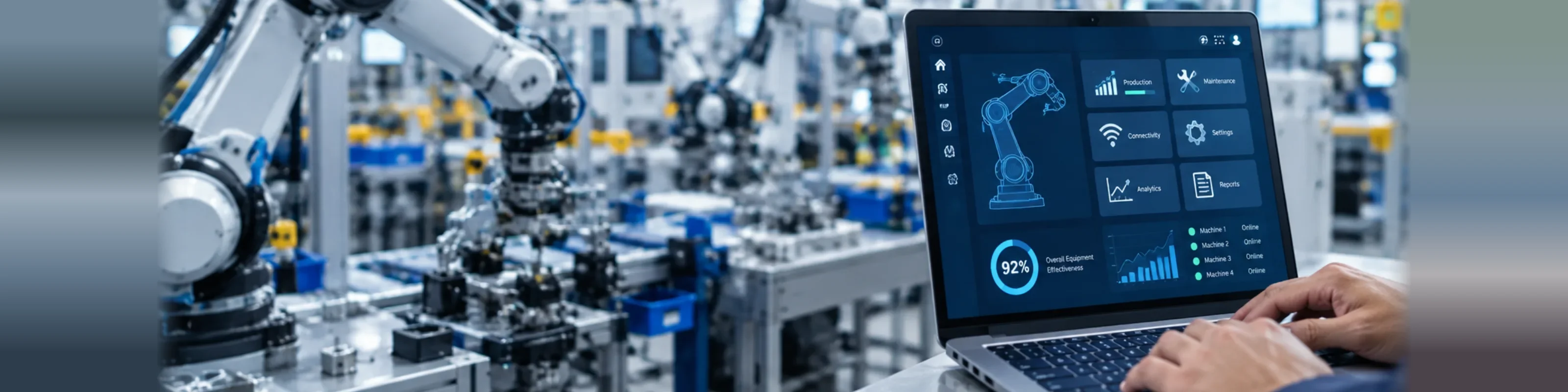 Robotic arms working on an automated production line