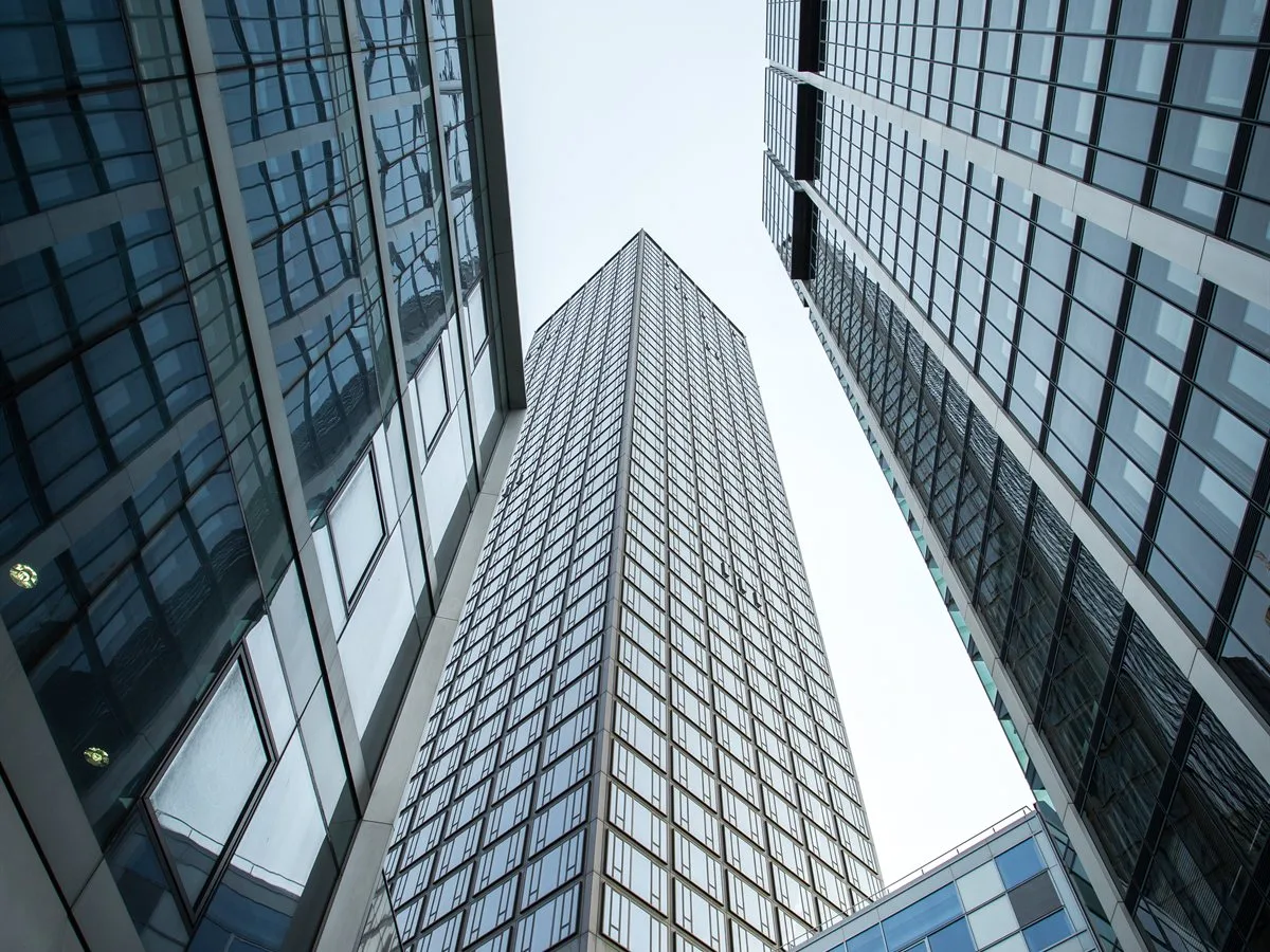 Low-angle view of glass skyscrapers